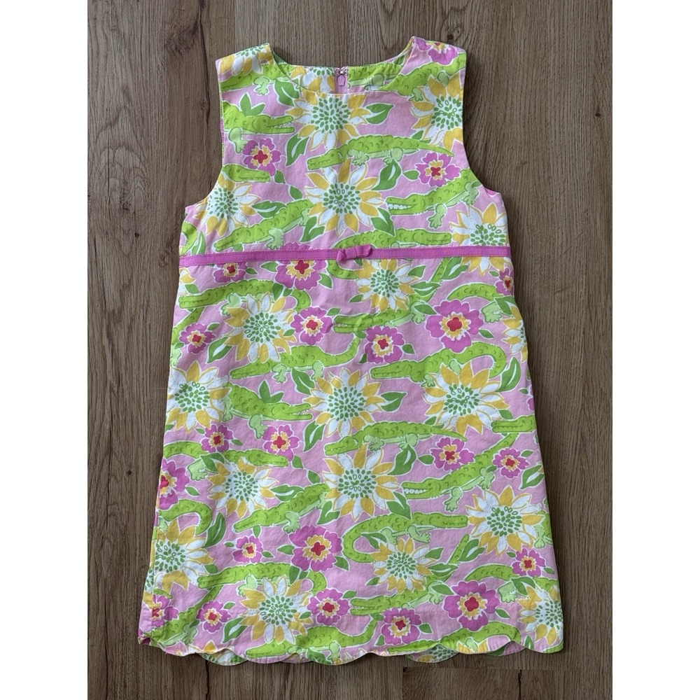 Lilly Pulitzer‎ Girls Size 6x Dress Alligator Floral Lined Vtg 90's Sleeveless